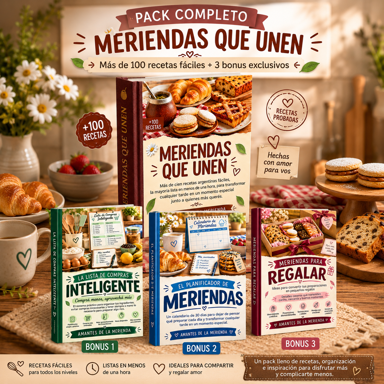 Meriendas que Unen | + 100 recetas + 3 Bonus de Regalo
